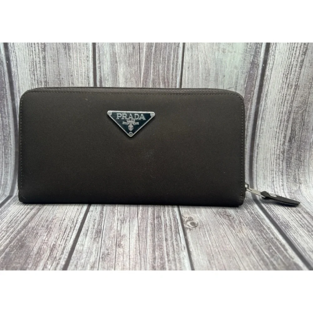 *READ DESCRIPTION* PRADA Tessuto Nylon & Leather Zip Long Wallet Chocolate Brown - Picture 2 of 14